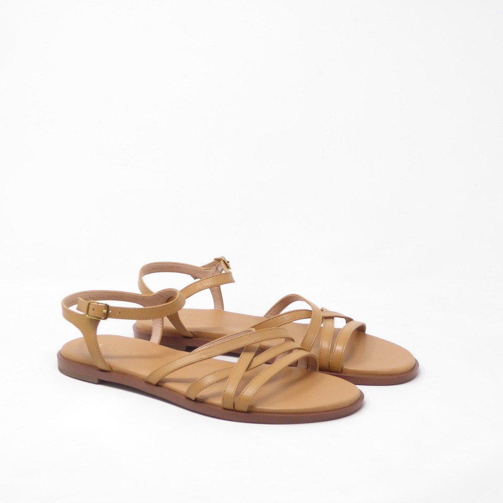 NEW Cole Haan Flynn Women Sandals Tan Strappy Flat Buckle W32115 8B